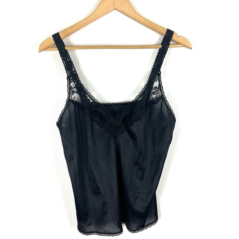Vintage Maidenform Lace Trim Black Camisole sz 36‎ Union Made in USA Retro